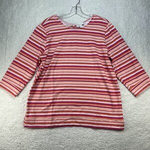 Denim & Co Top Womens Medium Pink White Striped Knit Active Top